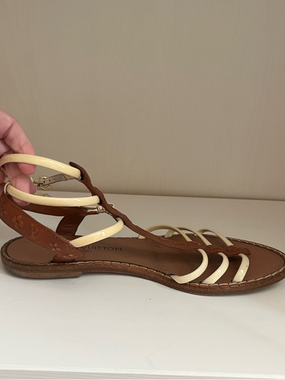 Louis Vuitton Brown and Cream Monogram Strappy Sandals - Picture 11 of 13